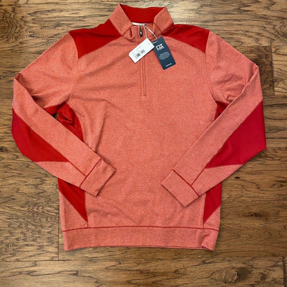 Cutter & Buck Mens CB DryTec Quarter Zip Pullover Red Heather MCK09423 Medium